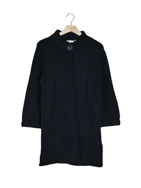 Vince Women's L Black Hi-Collar Mid-Length 80% Wool Sweater Coat
